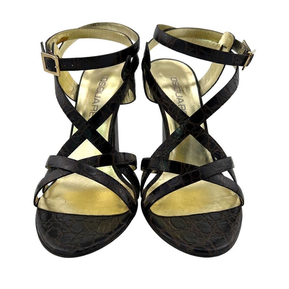 New Dsquared 2 Women US 8 Brown Croc Embossed Leather High Heel Sandals Italy - Picture 6 of 17